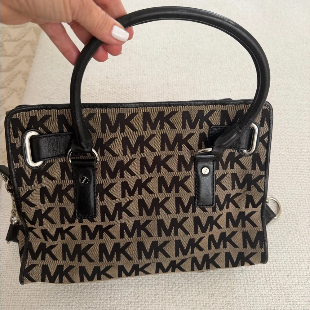 Michael Kors Brown and Black MK Logo Satchel with Chain Strap